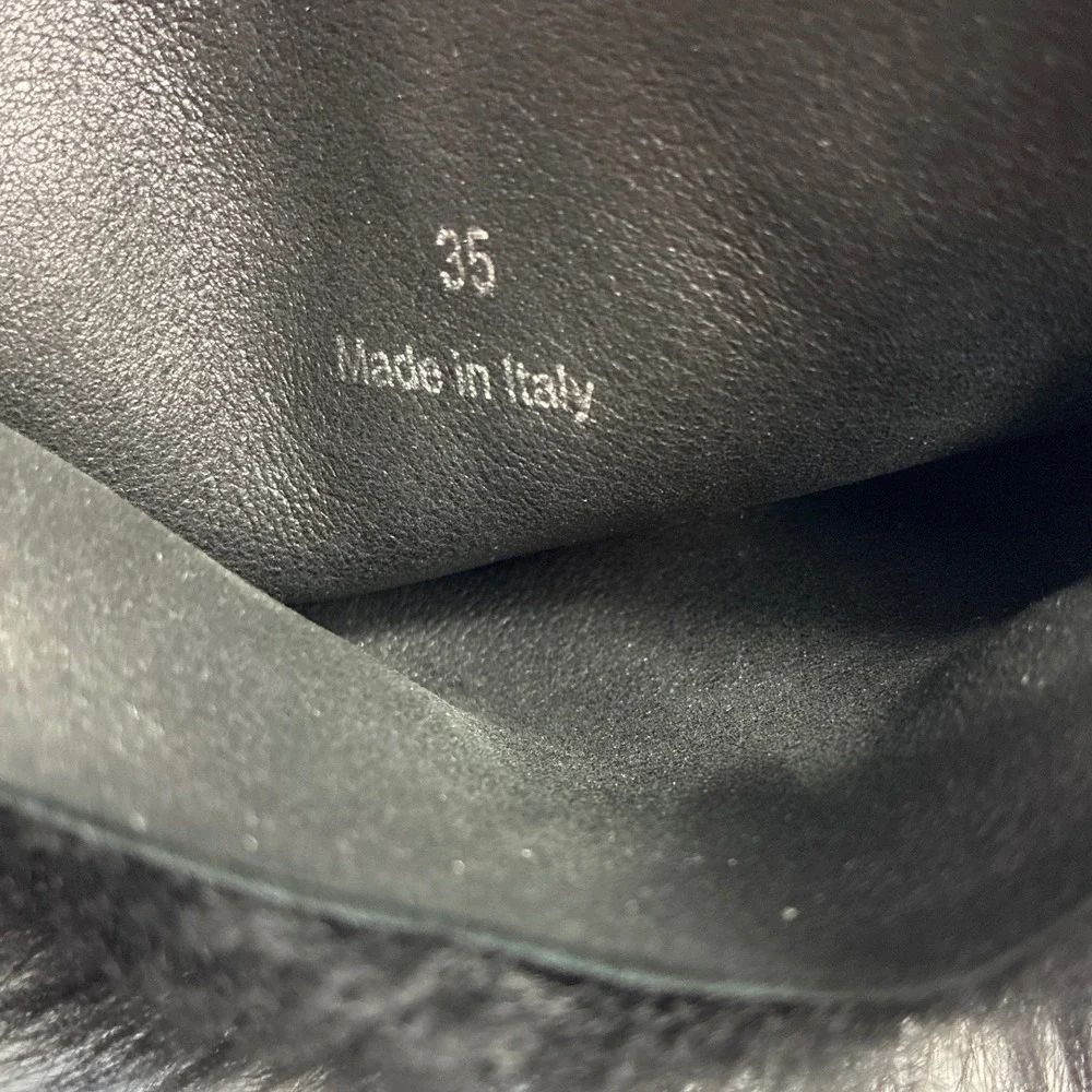 Jimmy Choo Black Leather Faux Fur Trim Mid Calf Boots‎ Size 35 Made in Italy